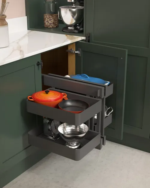 CGI image displaying the practicalities of a VS COR Flex corner storage system