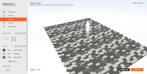 Marshalls Modal block paving configurator displaying a mannequin on a paved area