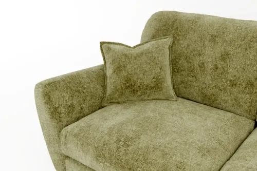 CGI silo render of a moss green velvet sofa detailing the seat area