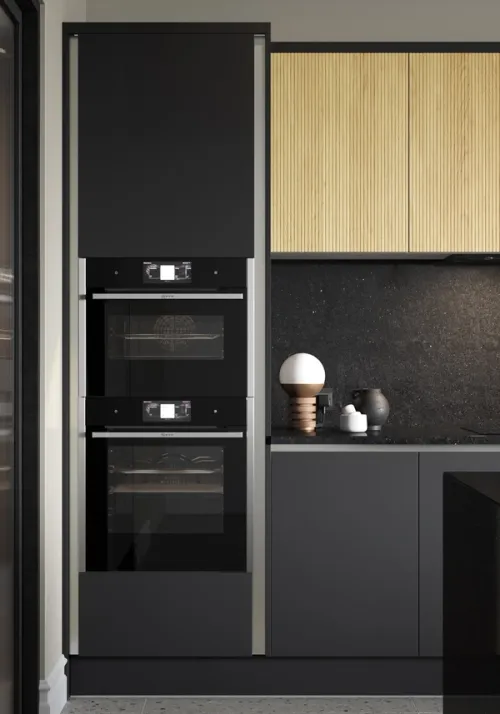 Milano black and oak tall oven housing CGI