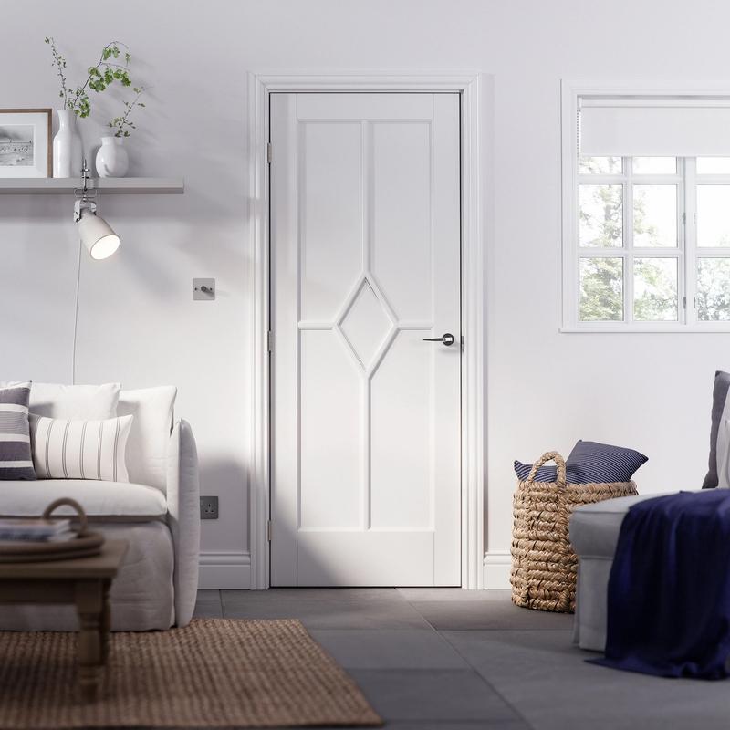 Living room CGI with a Reims white internal door