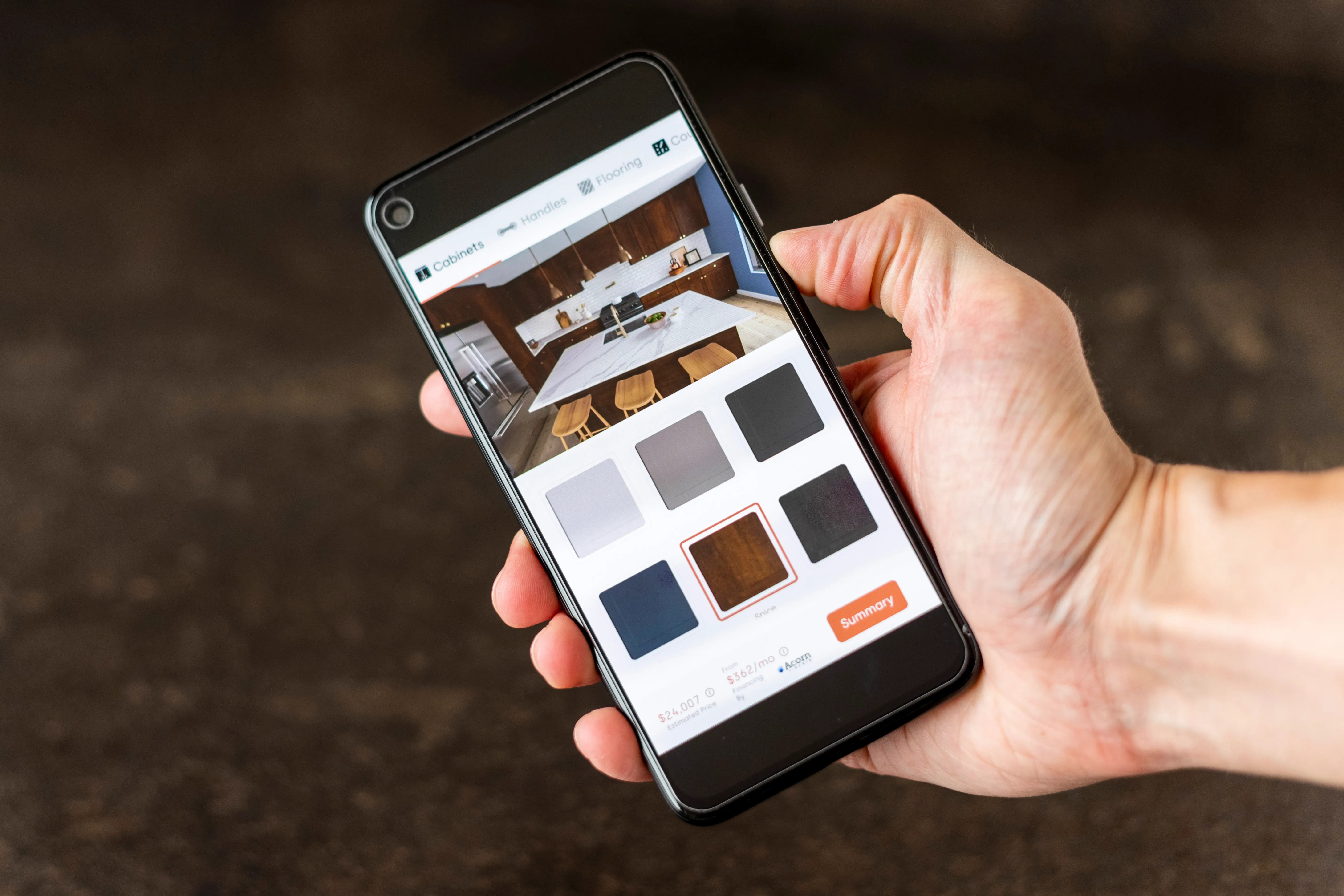 Renno kitchen Visualizer shown on a mobile device
