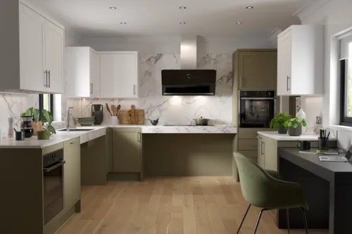 Green Shaker accessibility kitchen roomset CGI