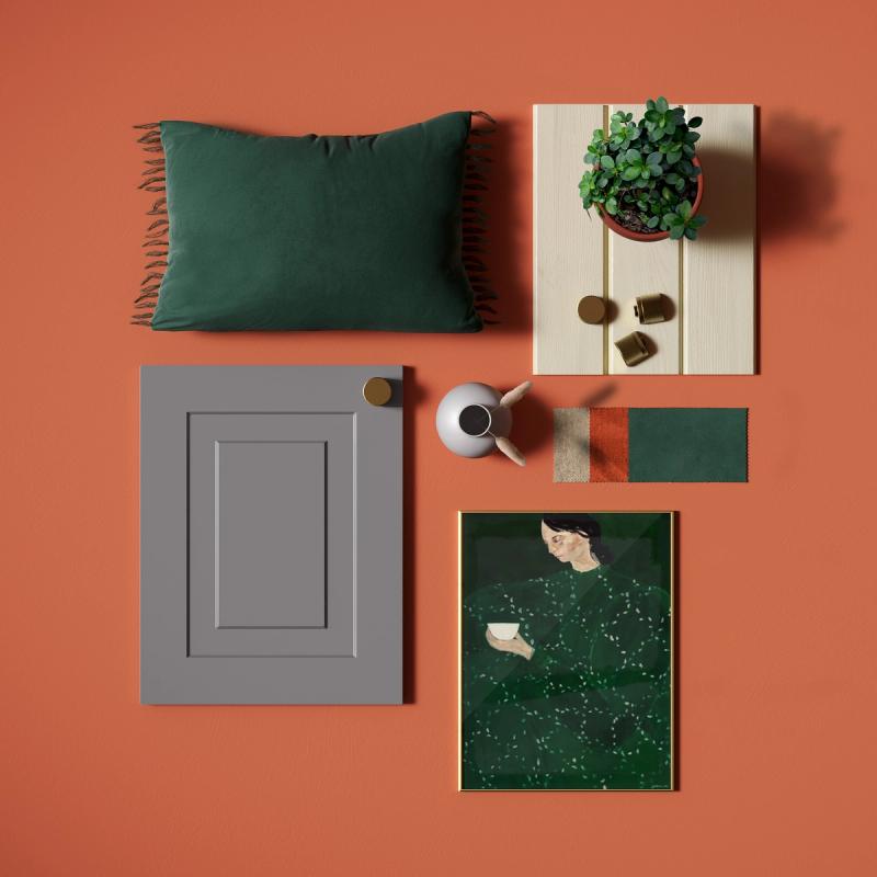Vibrant orange and green flat-lay image, used to communicate visual design elements to our clients