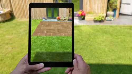 Augmented reality paving displayed on a tablet in the garden