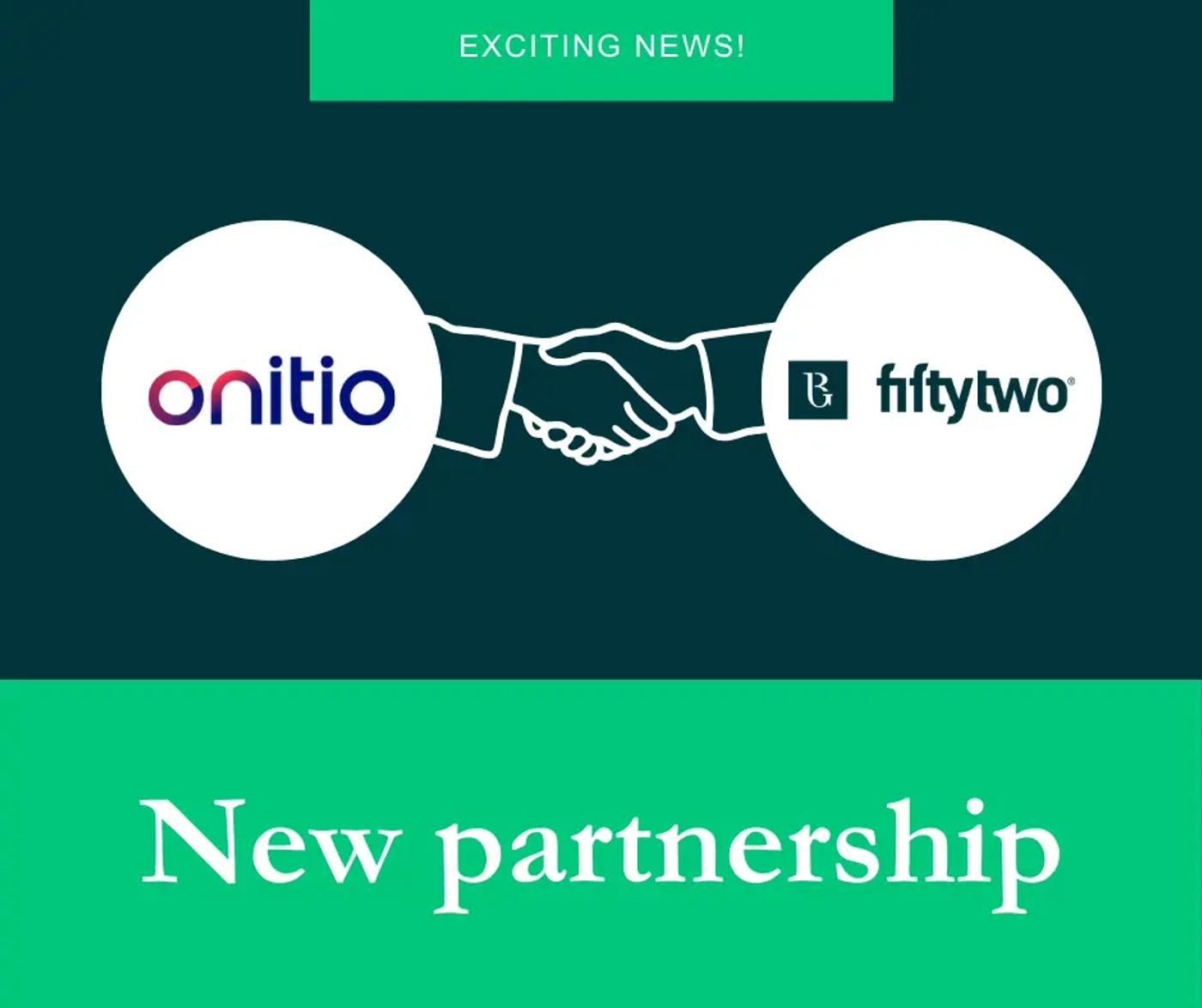 wo company logos, placed side by side, above an illustrated handshake symbolizing a newly formed partnership between the companies.