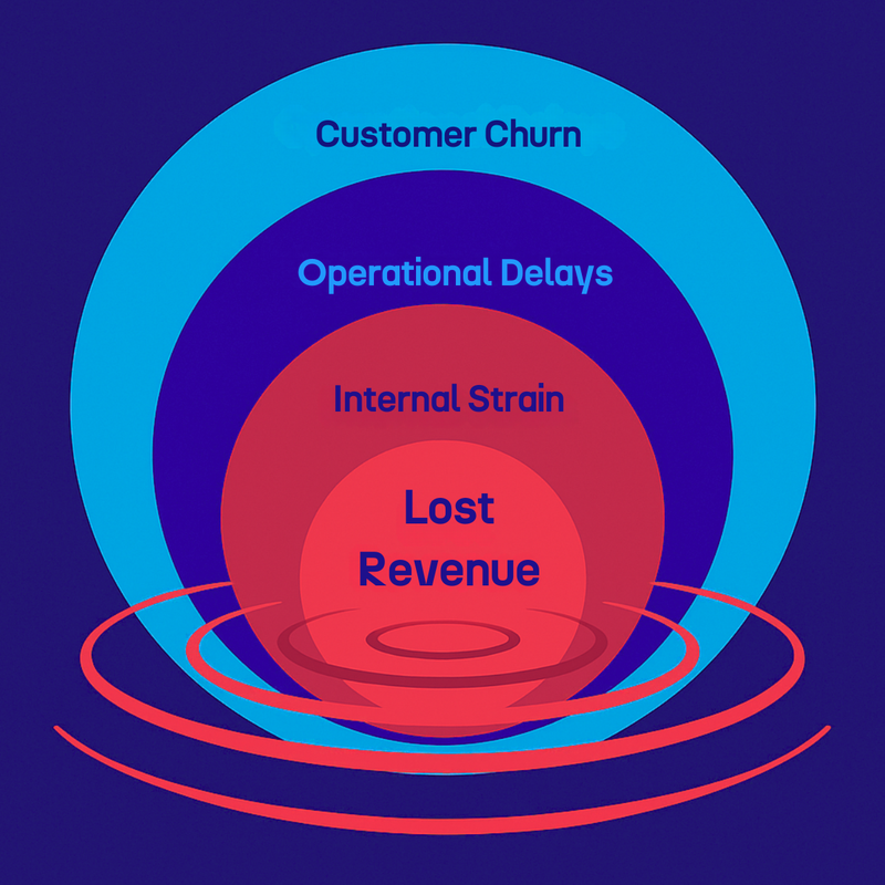 a diagram of customer churn operational delays internal strain and lost revenue