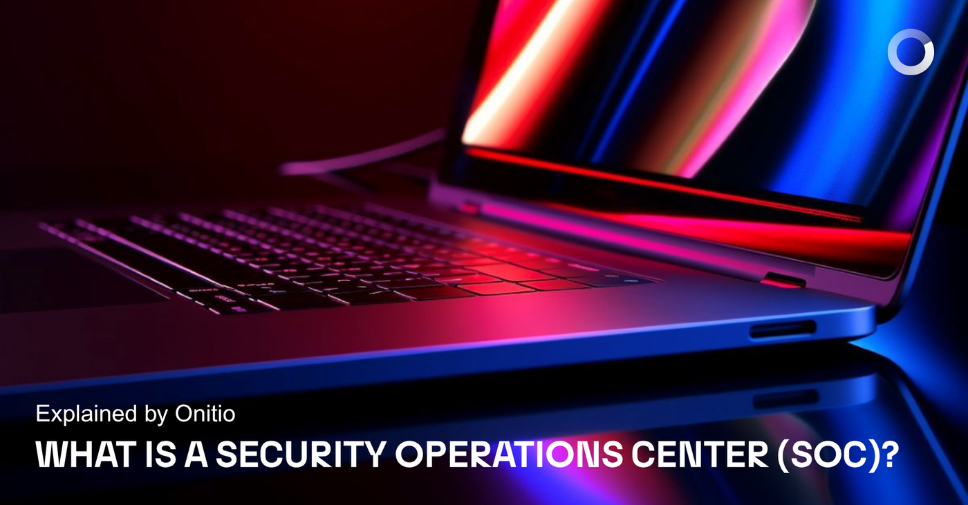 Laptop with a colorful, abstract screen, overlaid with a translucent white ring.