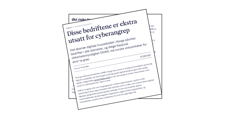 A document with the Norwegian headline "These companies are extra vulnerable to cyber attacks."