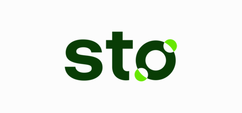 Dark green "sto" logo with a stylized "o" featuring two light green partial circles.