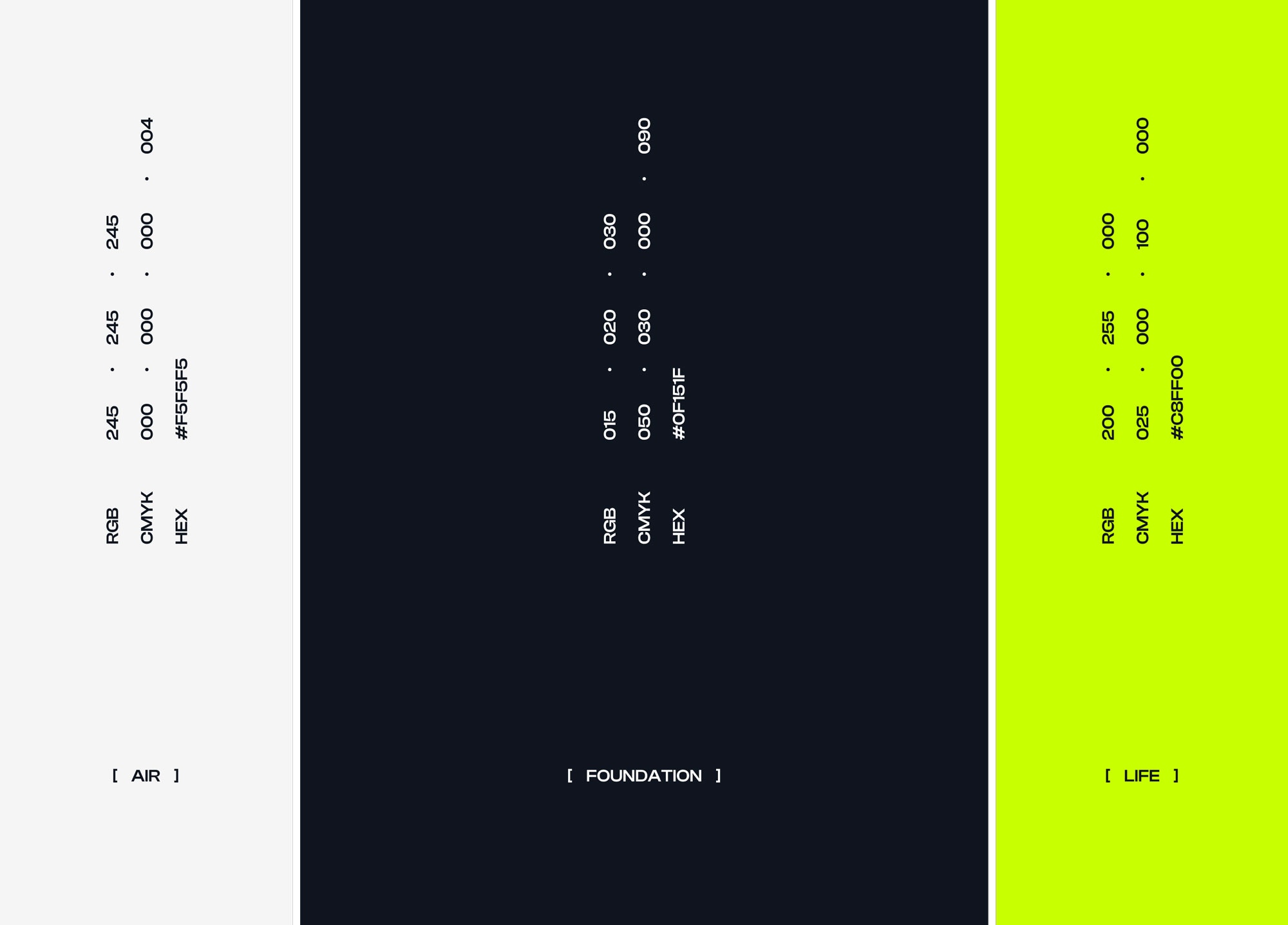 Sten & Kant color system in off-white, deep navy, and electric green