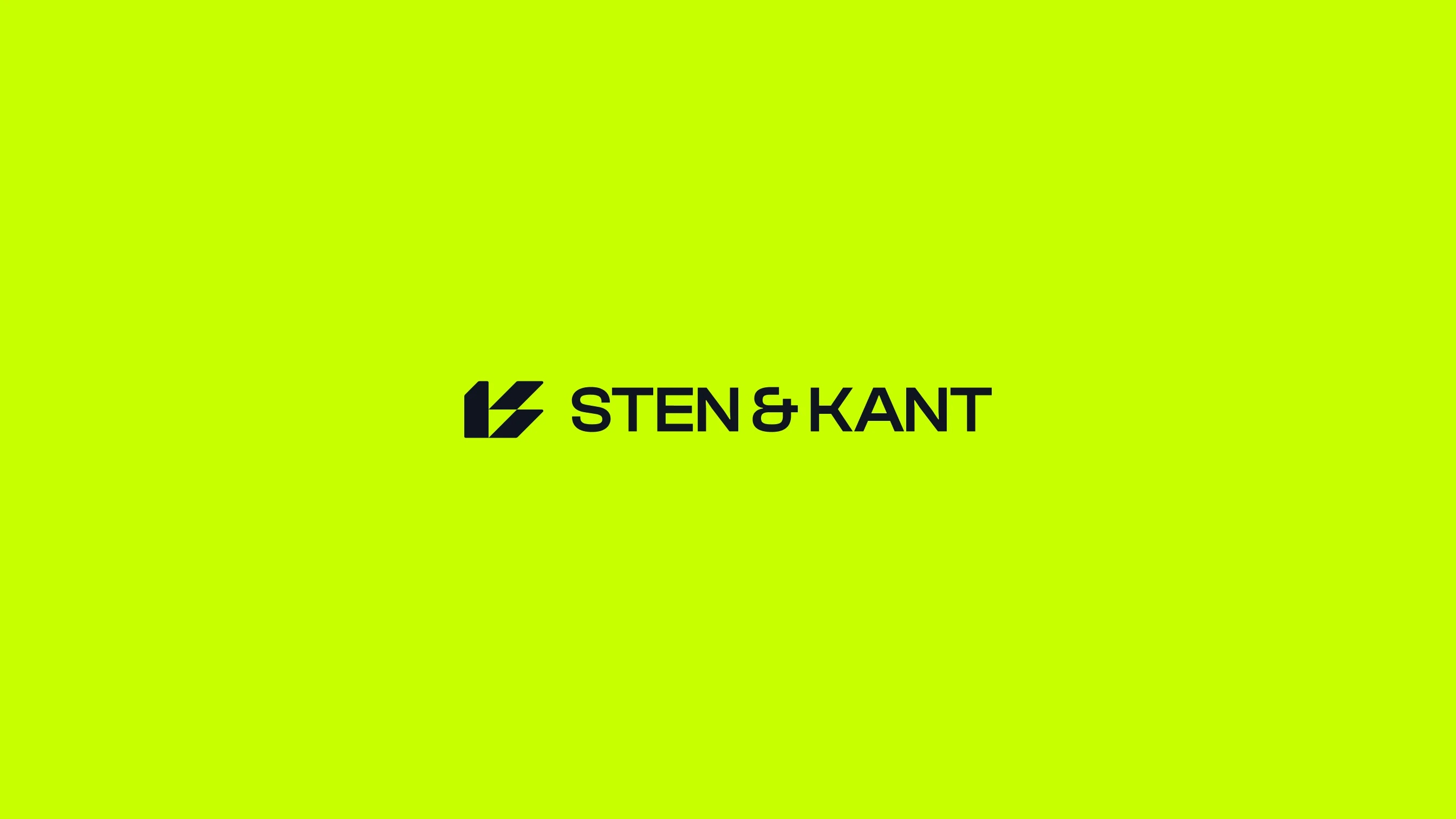 Sten & Kant wordmark and symbol on an electric green field