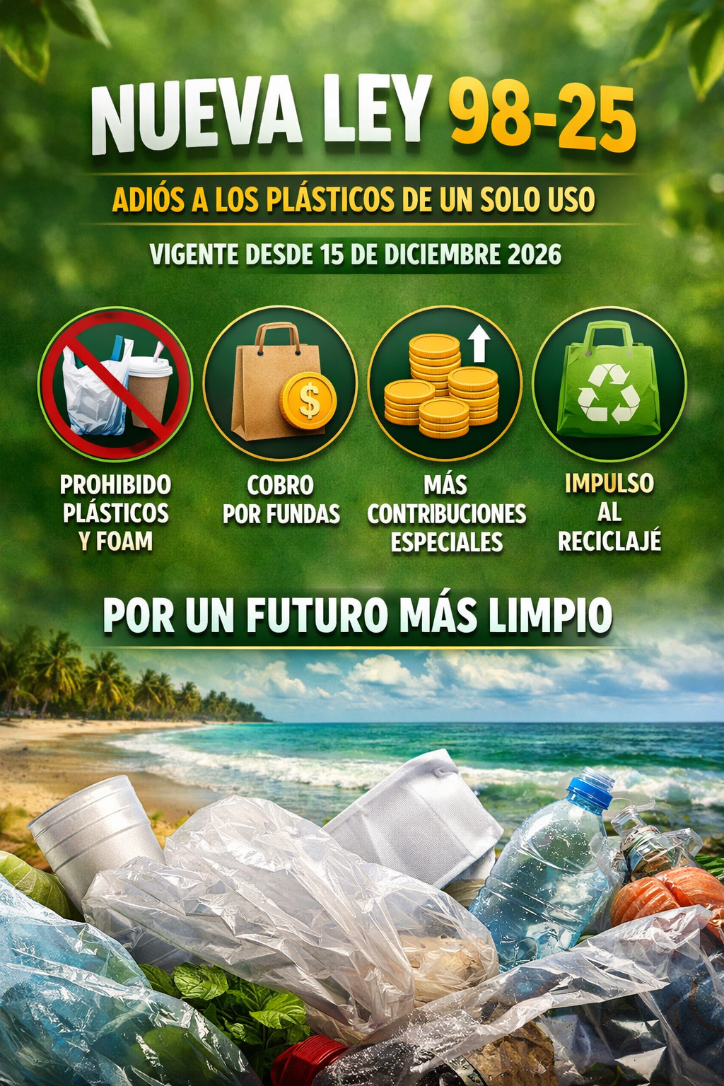 República Dominicana avanza contra la contaminación con la Ley 98-25 que regula el uso de plásticos