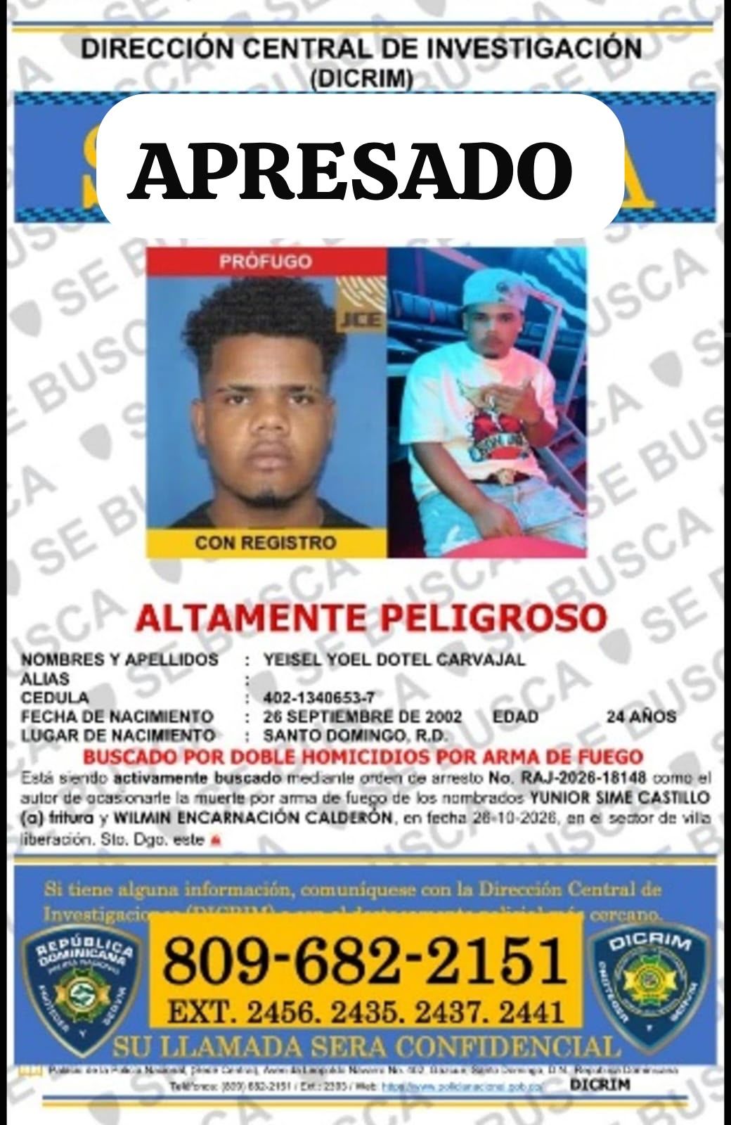 P.N. captura en Neyba a presunto autor de doble homicidio