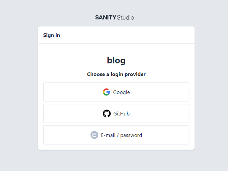 screen shot of sanity studio with login component