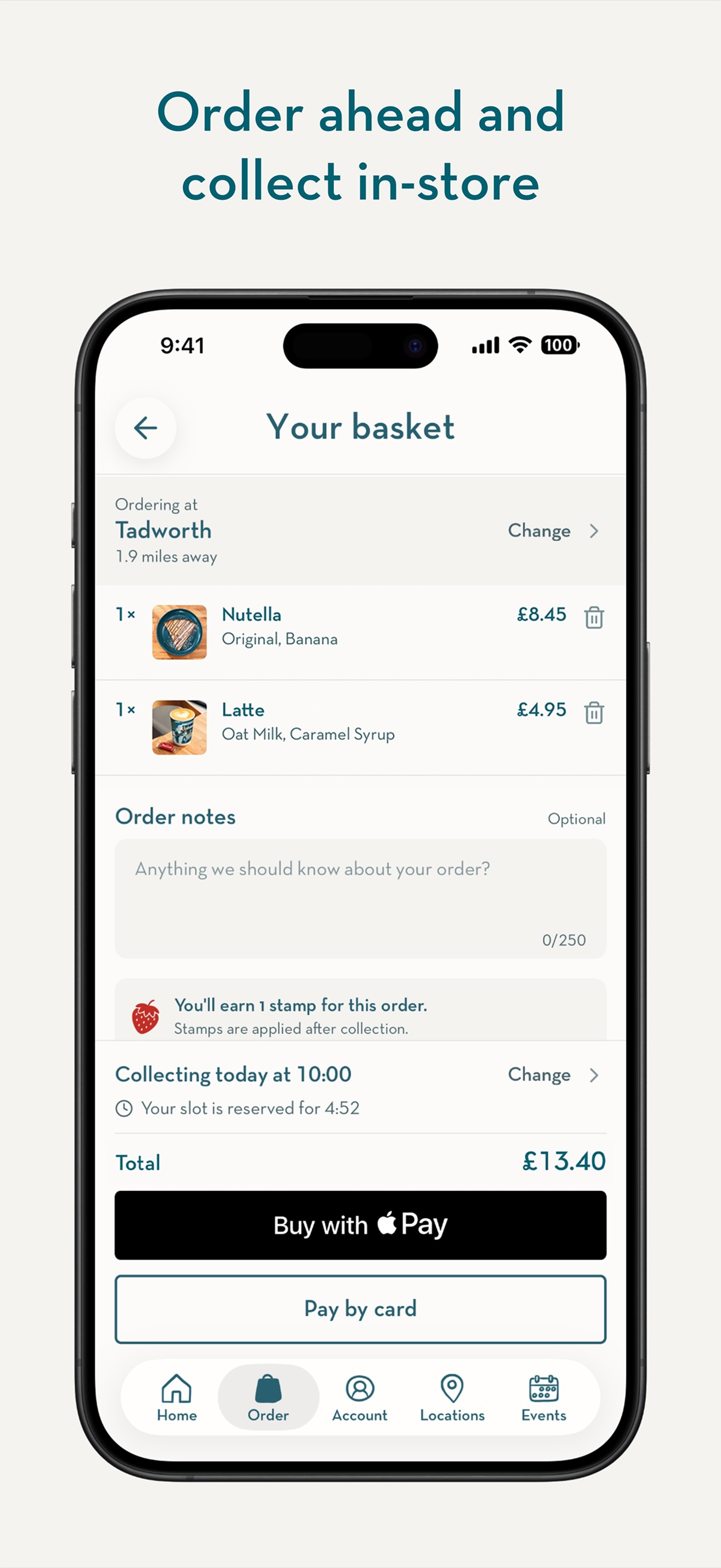 App screen of the basket for ordering ahead and collecting in store