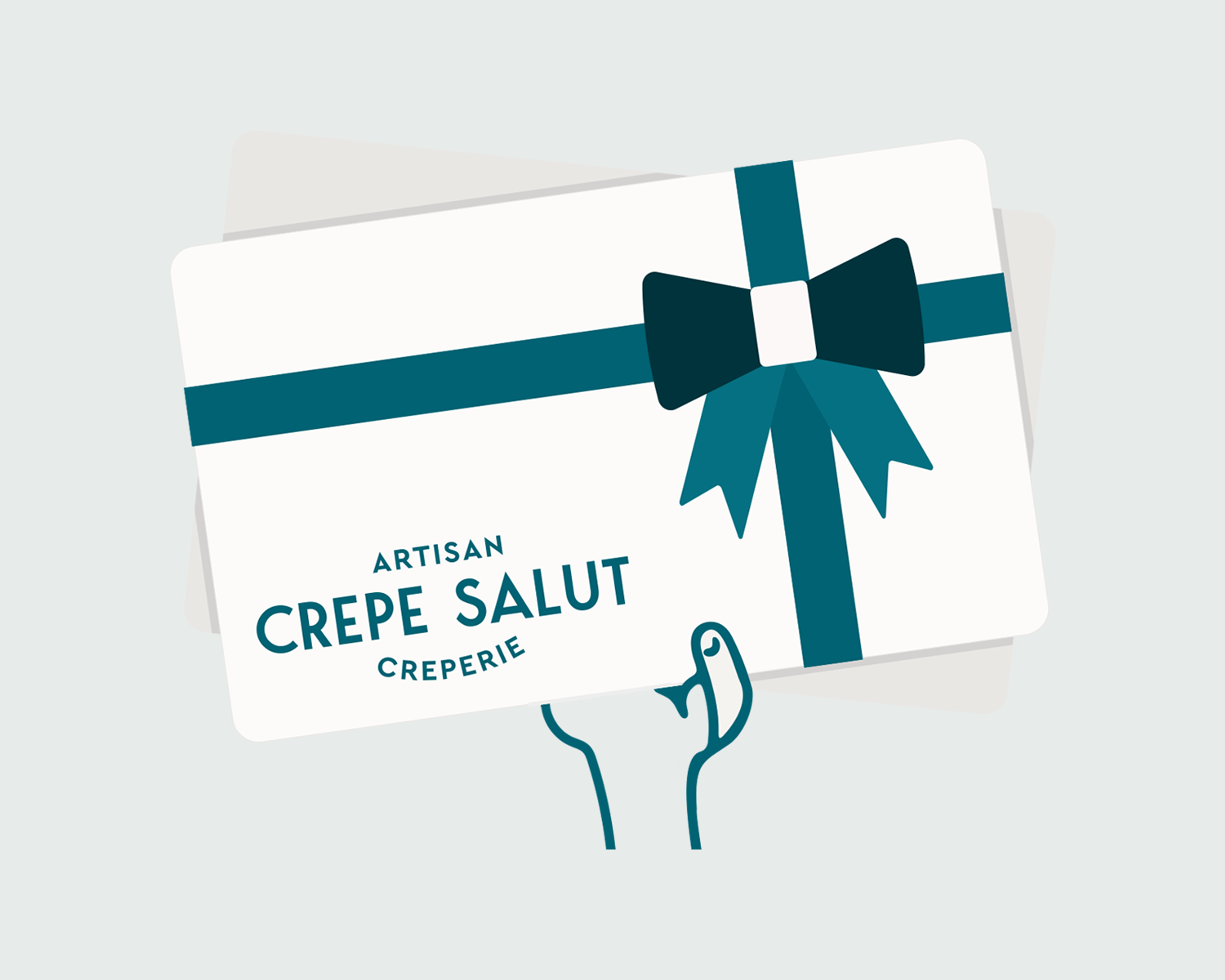 Illustration of a Crepe Salut gift card tied with a ribbon