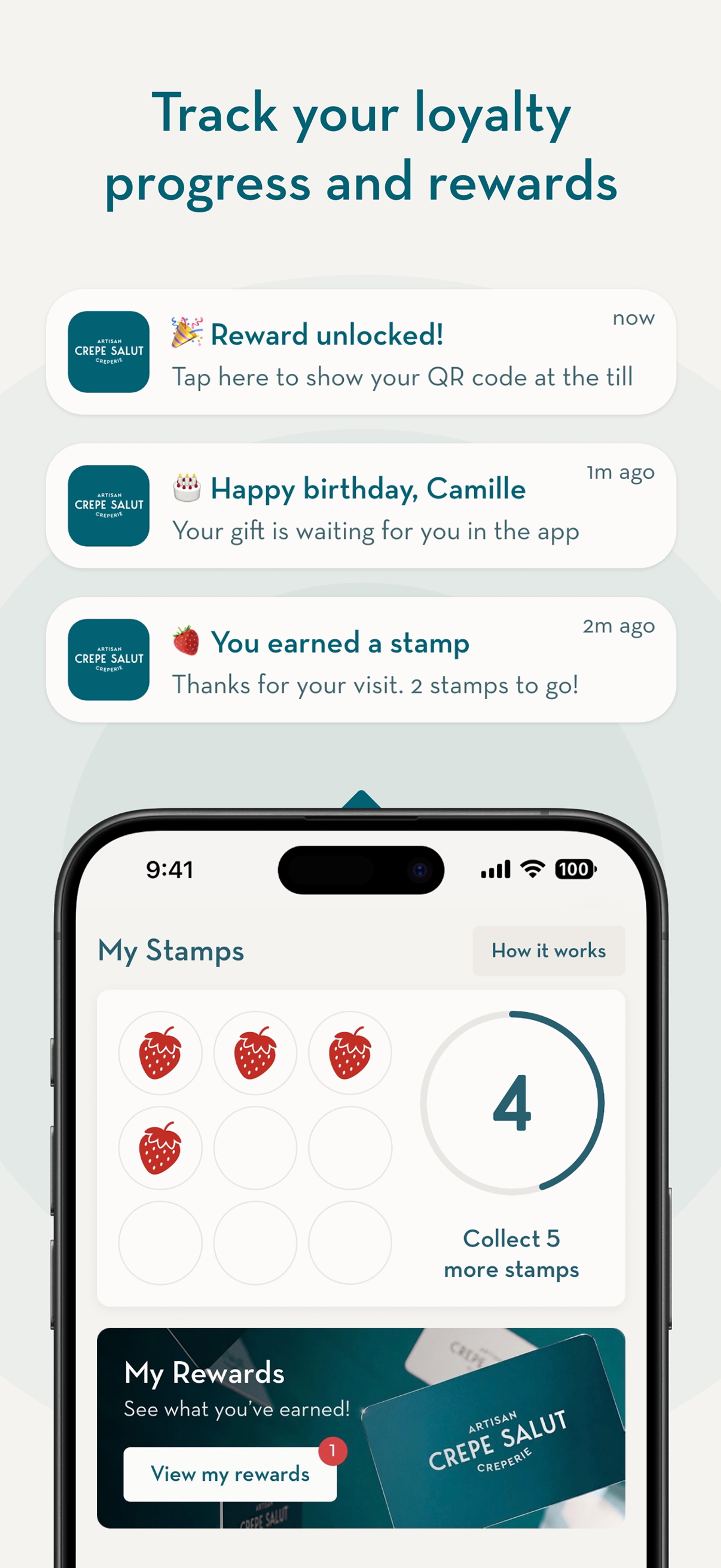 App screen tracking loyalty stamps and rewards