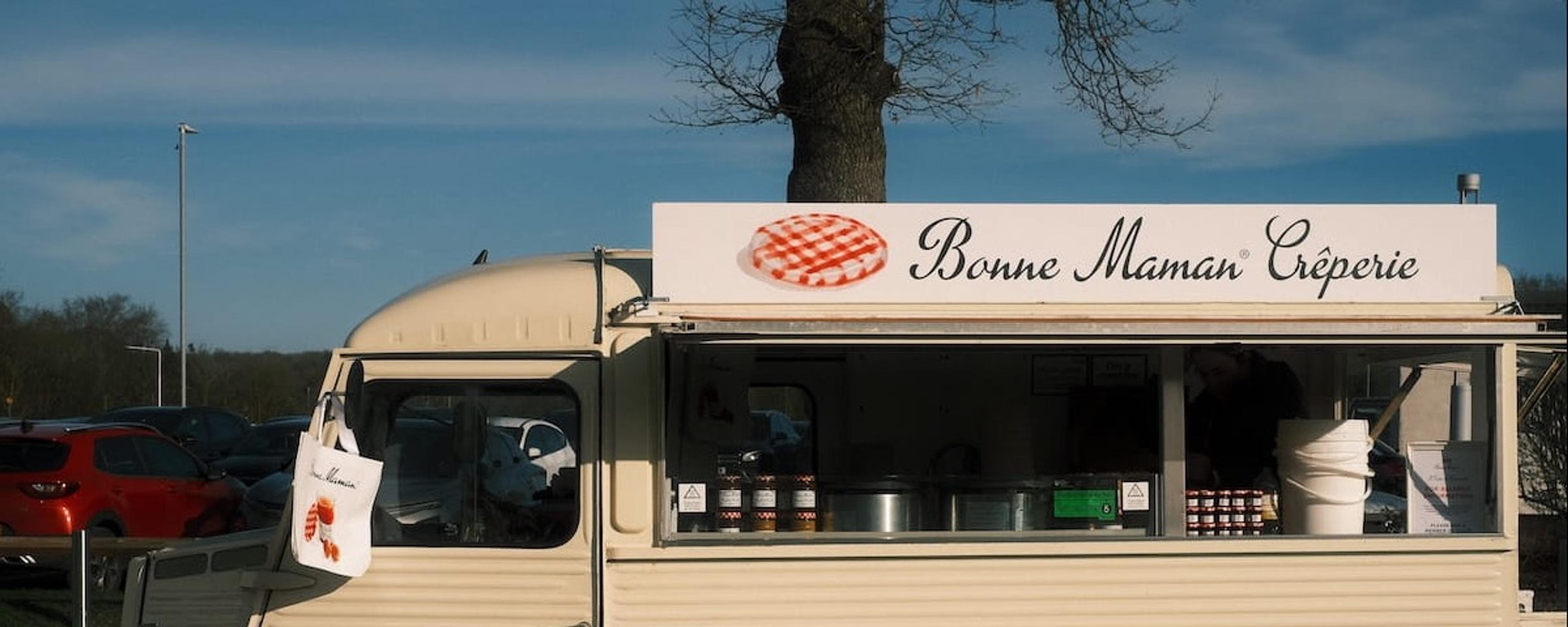 A restored Citroën van trading as the Bonne Maman Creperie