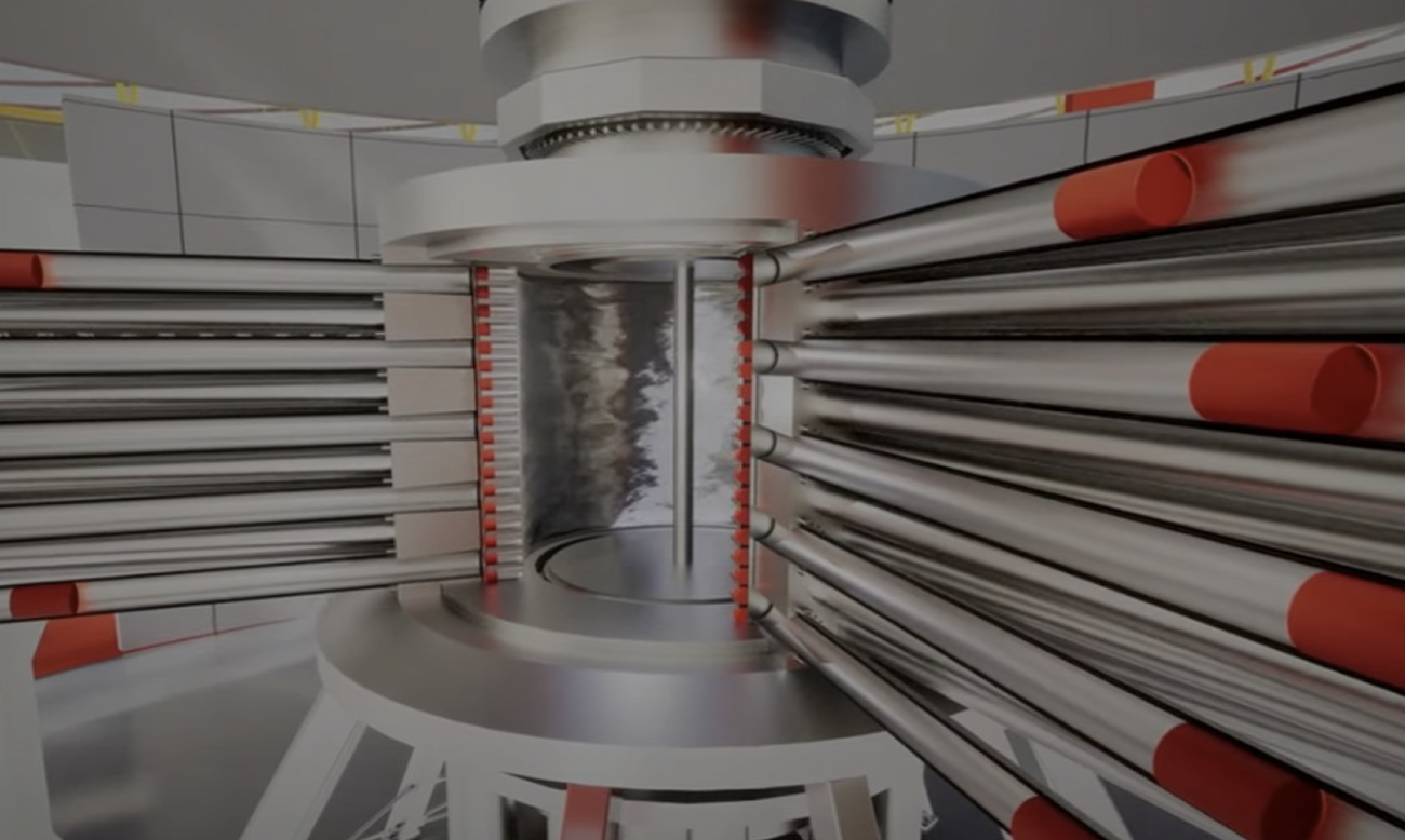 Interior of an industrial gas centrifuge assembly