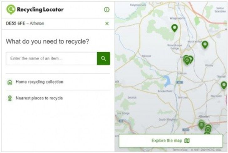 WRAP's online Recycling Locator, which enables users to see local places to recyclable materials
