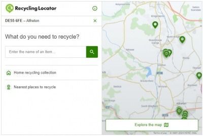 WRAP's online Recycling Locator, which enables users to see local places to recyclable materials