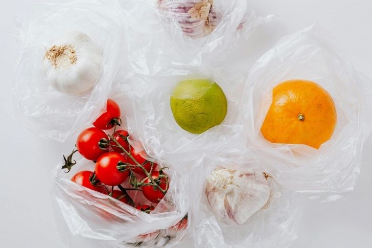 Fruit and veg in plastic bags