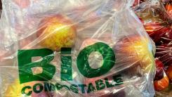 Biodegradable plastic bag with apples inside