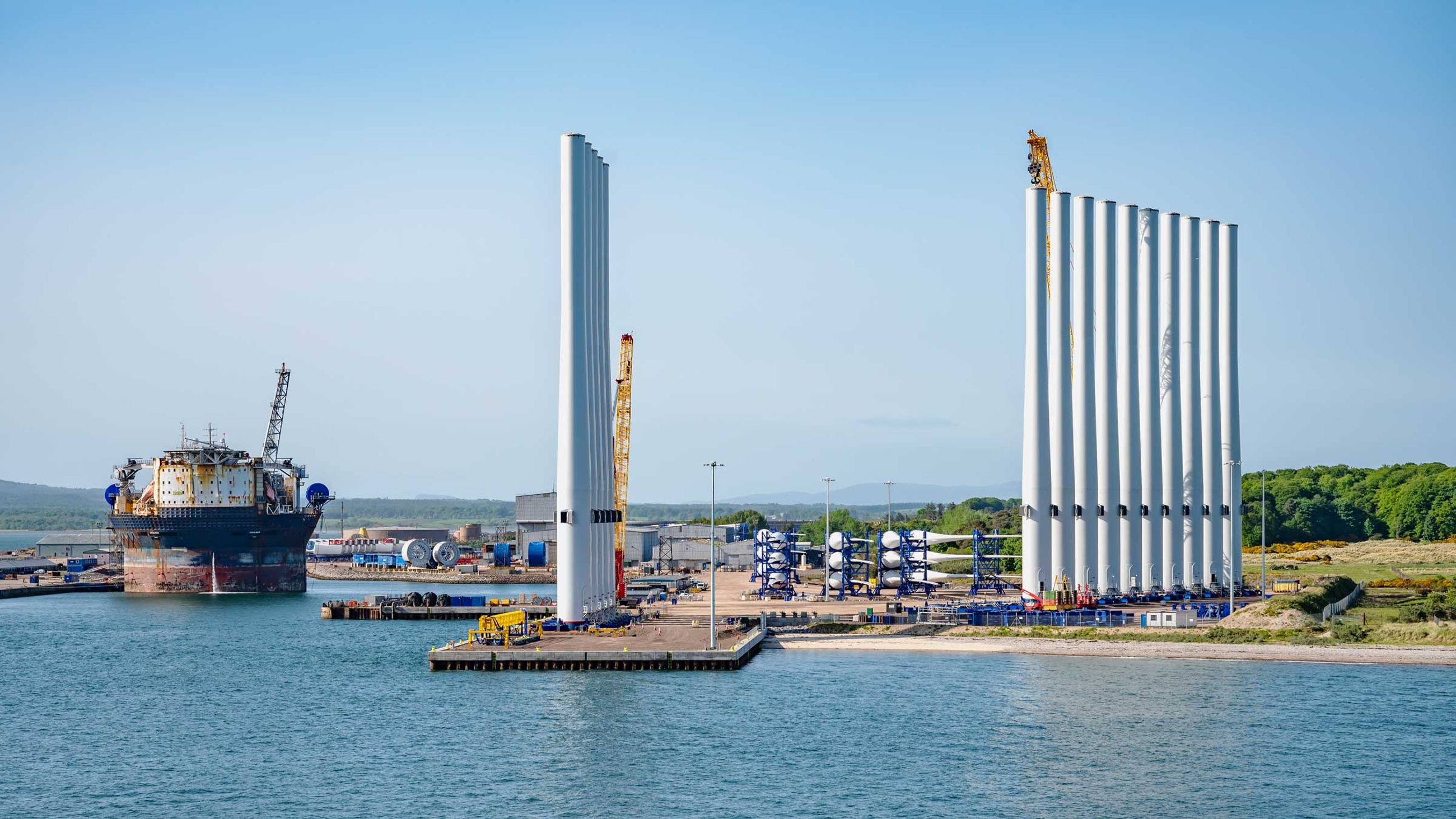 Wind turbine construction at the sea near Invergordon, Scotland