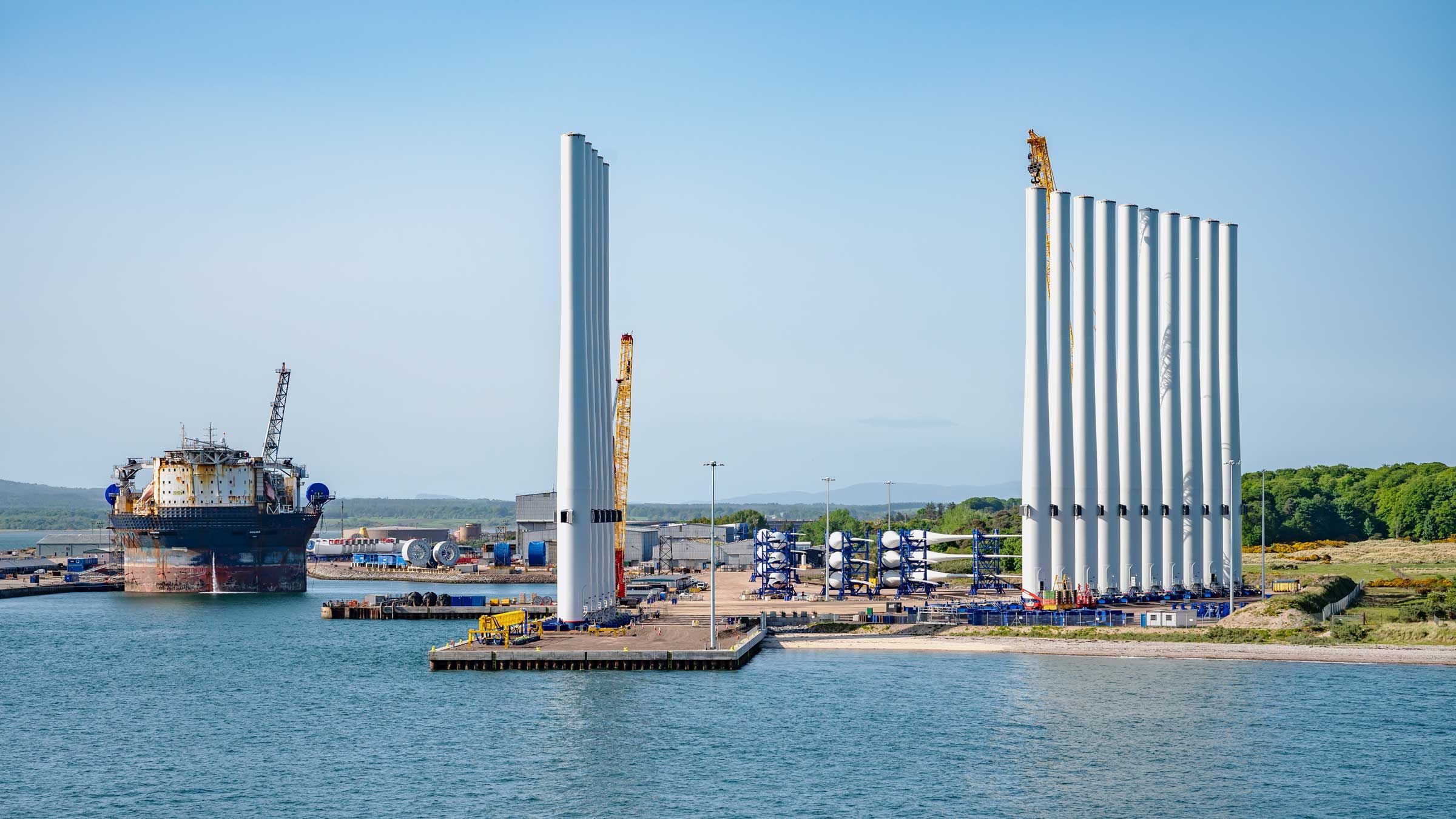 Wind turbine construction at the sea near Invergordon, Scotland