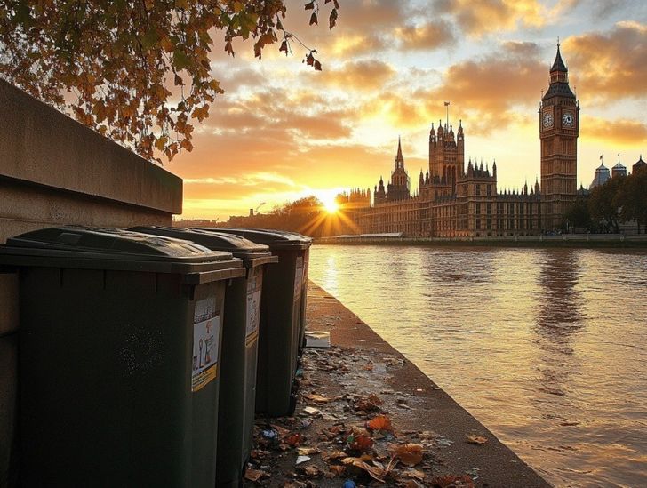 Bins next to UK Parliament