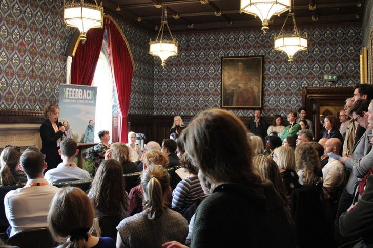 Emma Atkins talking at launch of Used By report at the Houses of Parliament