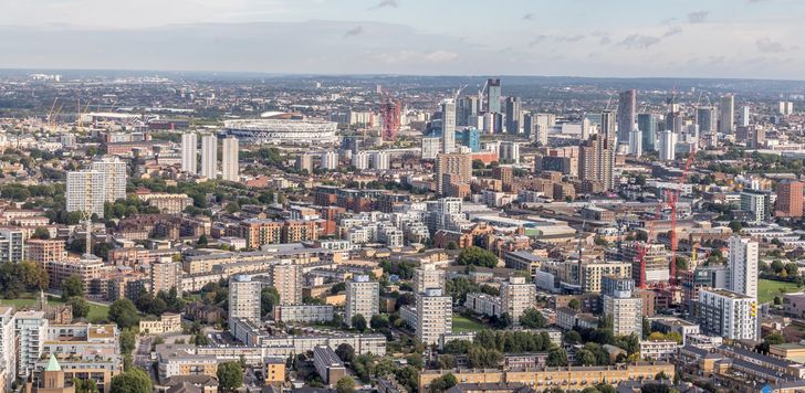 Aerial shot of East London