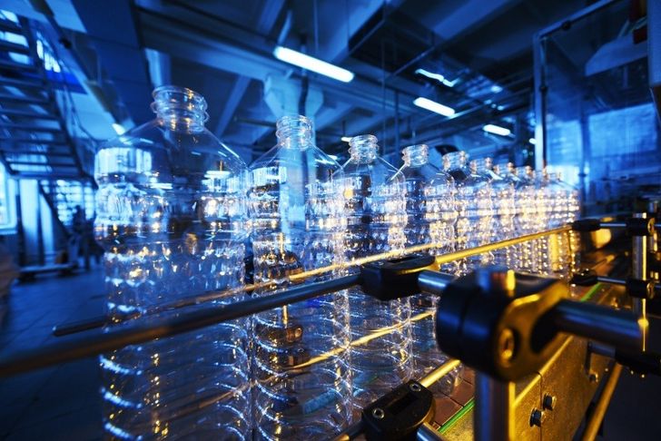 Plastic bottles in production