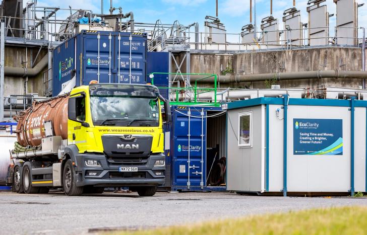 Truck transporting fats, oils and grease from kitchens to waste water treatment plant maanged by EcoClarity