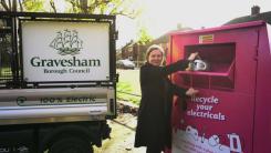 Person using a Recycle Your Electricals bank in Gravesham