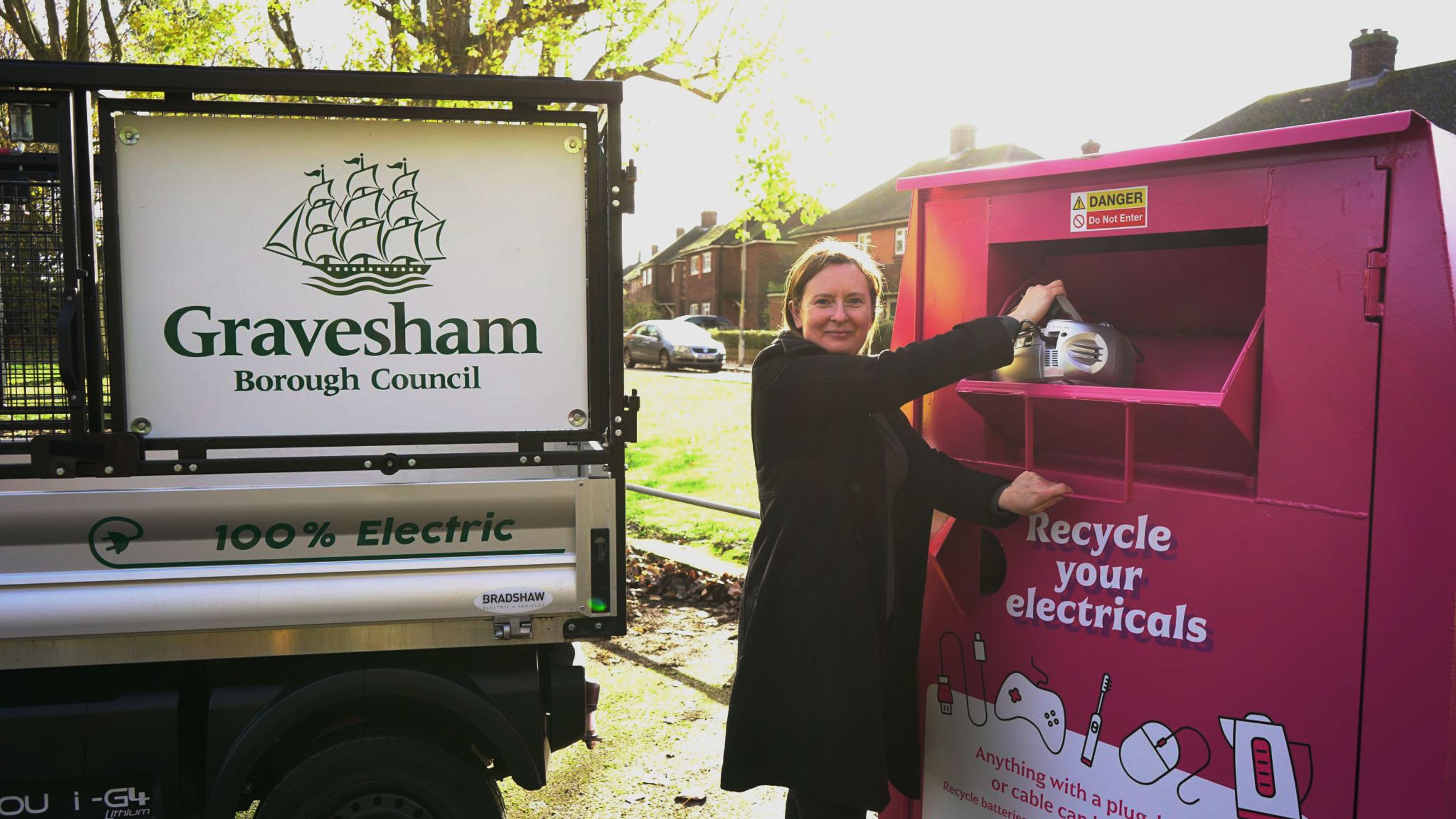 Person using a Recycle Your Electricals bank in Gravesham