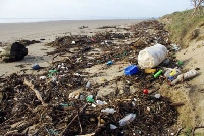 plastic pollution on beach