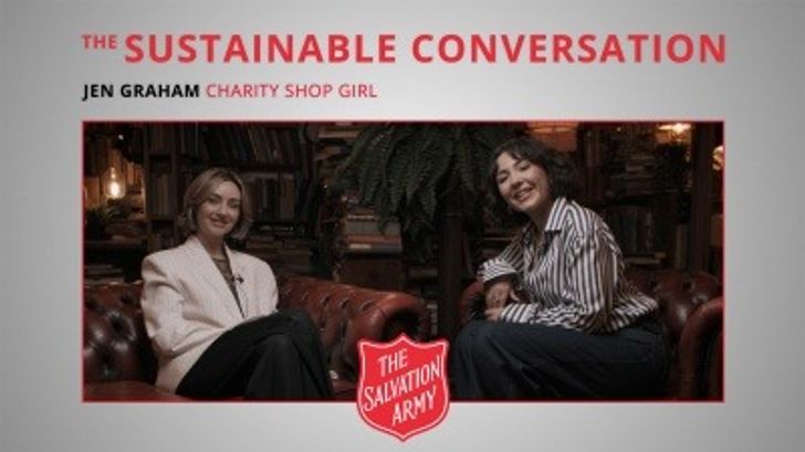 Elle editor Naomi May and Jennifer Graham, also known as Charity Shop Girl, sat on leather sofas to discuss sustainable fashion