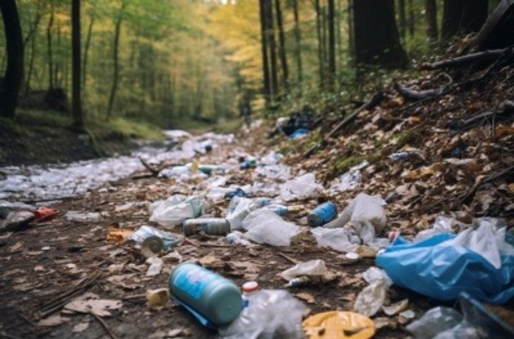 plastic pollution in woodland