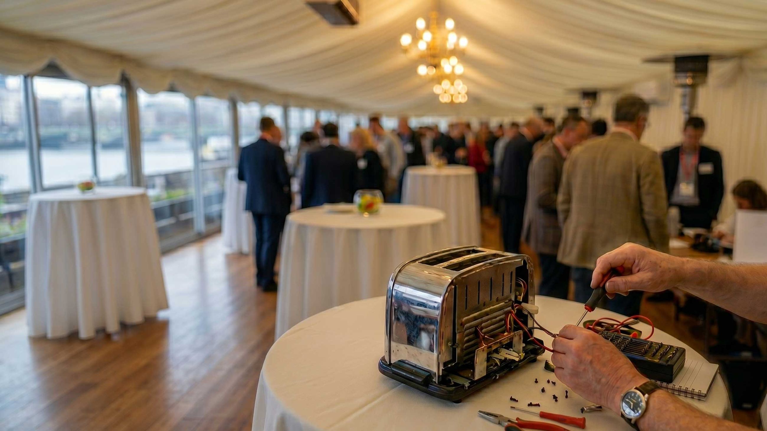 Image of a toaster being repaired in the Terrace Pavilion at the Houses of PArliament