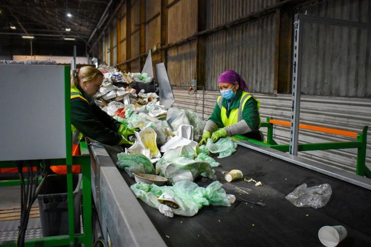 Compostable packaging being sorted in facility