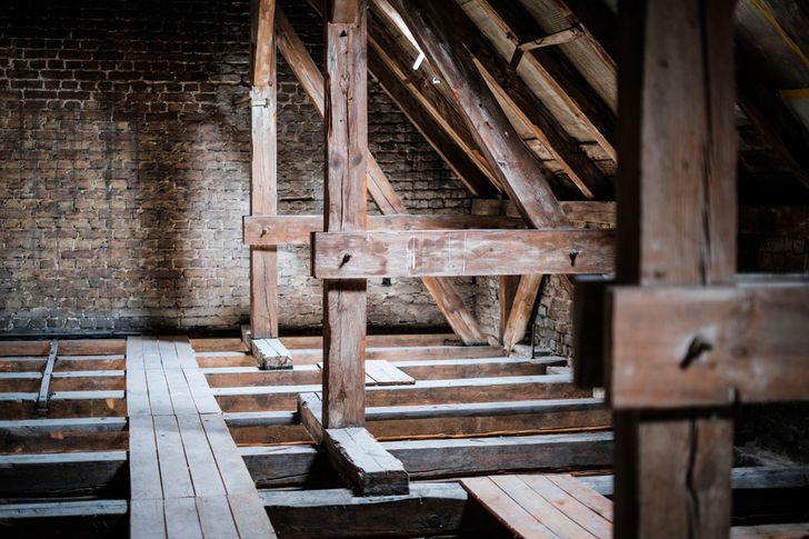 Roof beams in old, empty loft