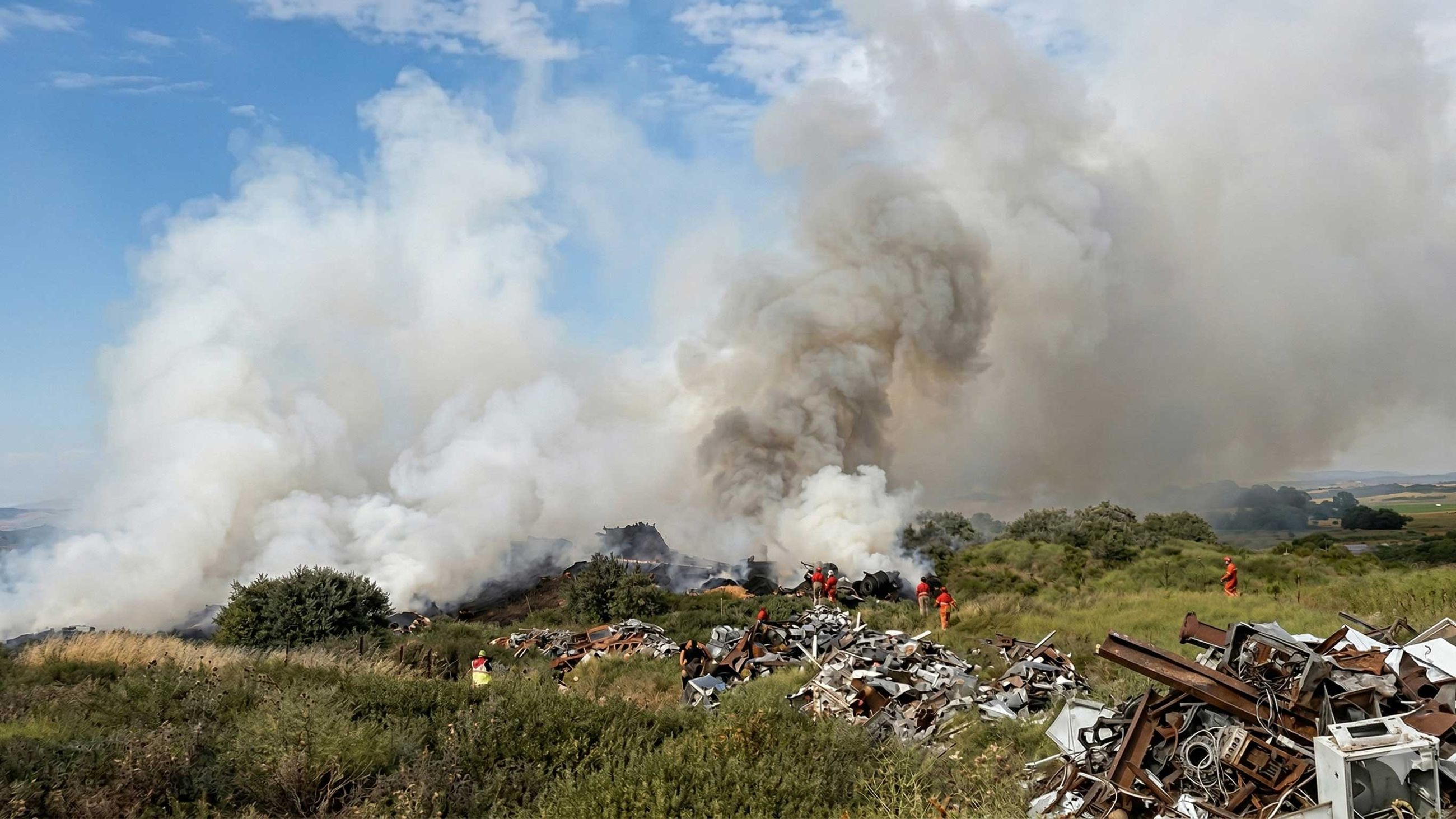 Fire at the abandoned landfill site at Arnold's Fields