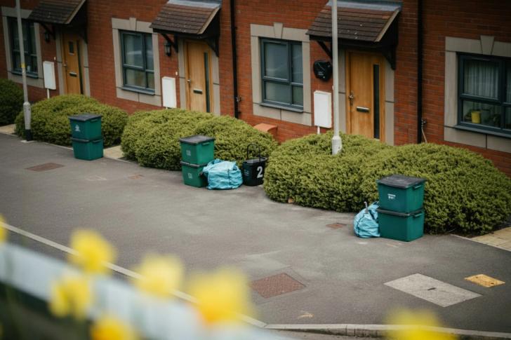 Recycling containers on an English street 