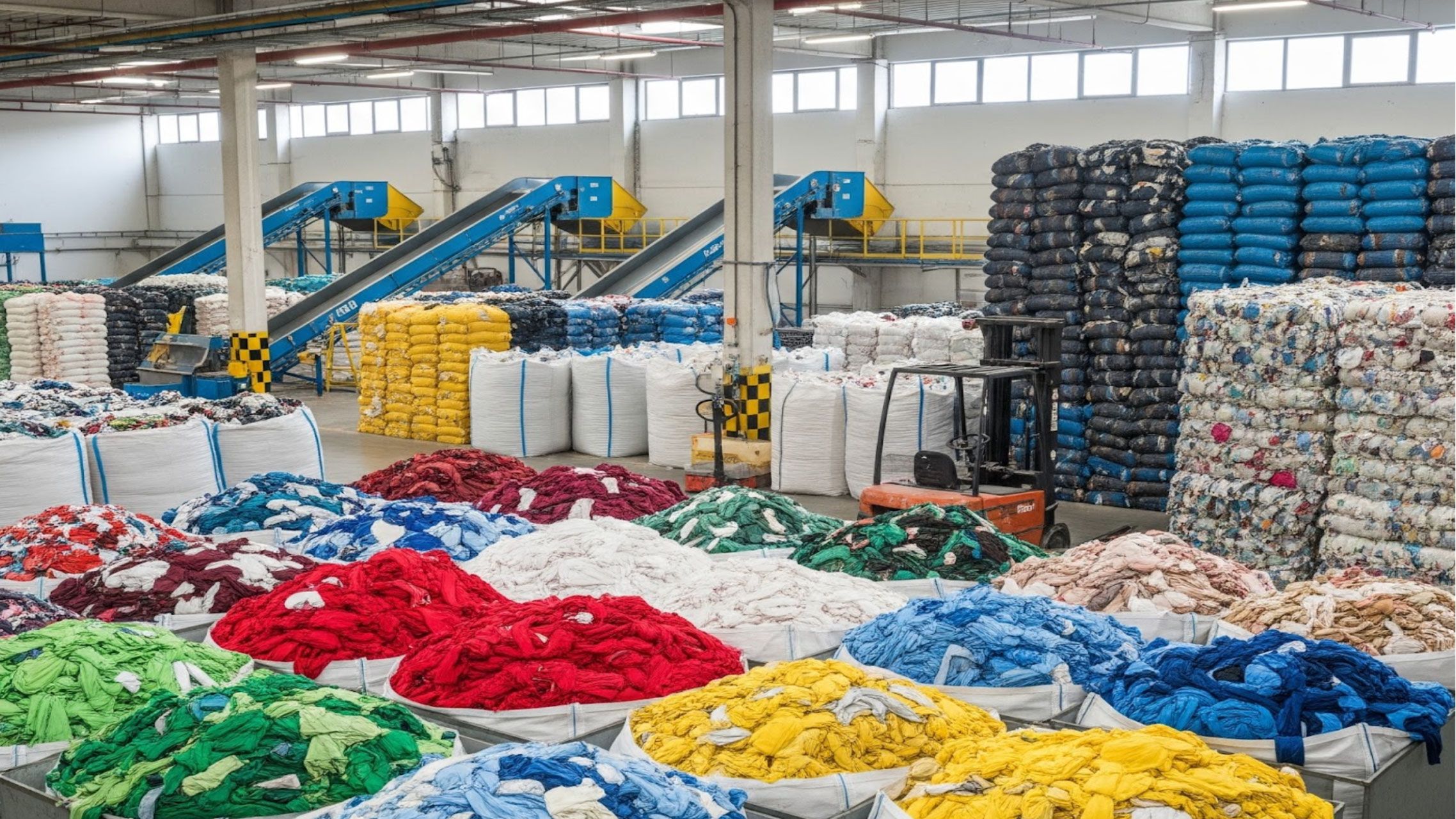 Colourful sorted textiles at Fashion For Good's sorting centre