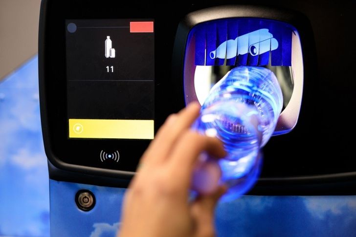 Plastic bottle placed in a reverse vending machine