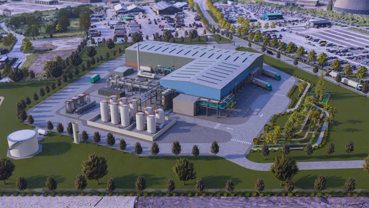 Artist impression aerial view of proposed Clean Planet plastic plant in Teeside