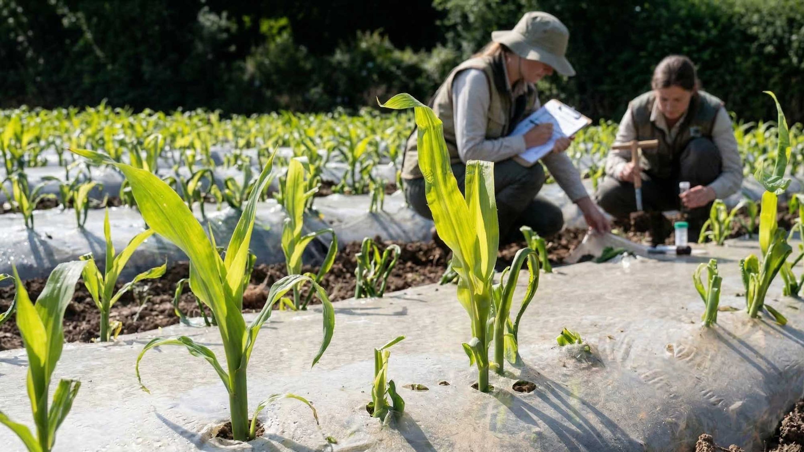 Scientists testing the performance of biodegradable mulch-films