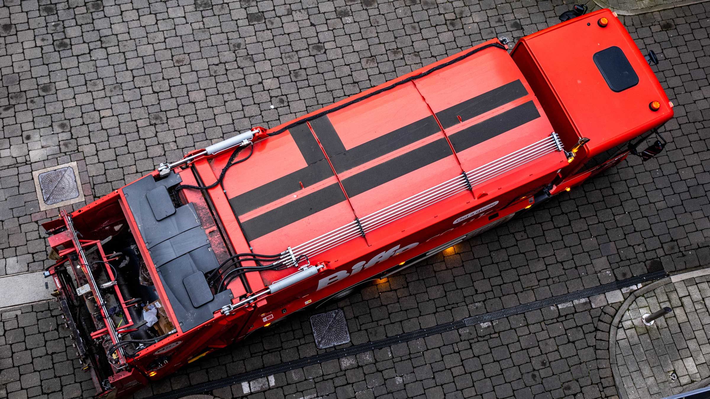 Aerial view of a refuse collection vehicle in England